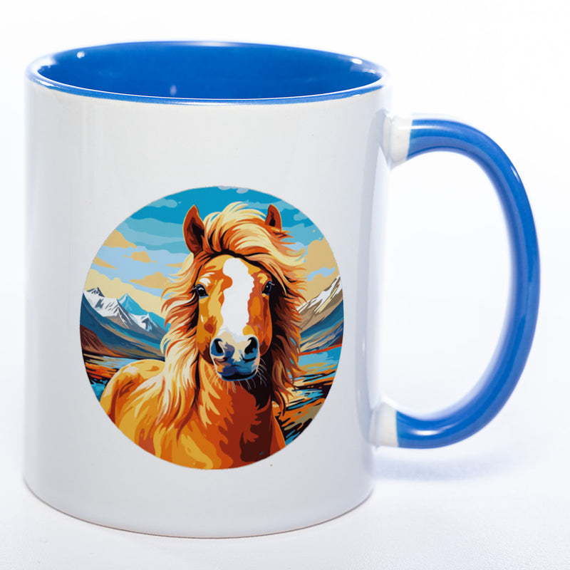 Tassenfarbe blau mit  Pferdemotiv