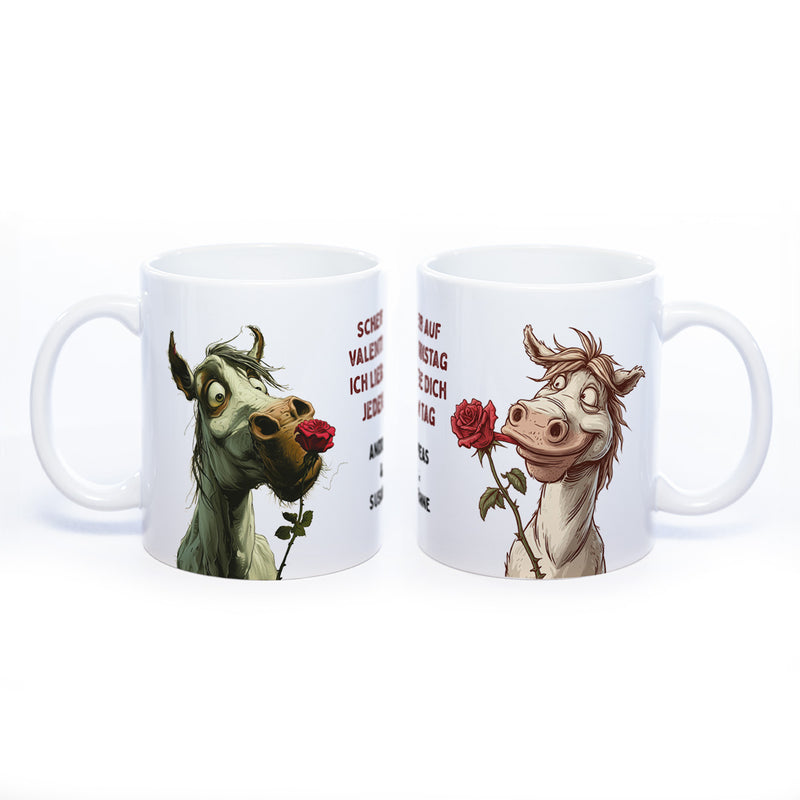 Lustige Liebestasse, nicht nur zum Valentinstag mit 2 Wunschnamen spülmaschinenfest