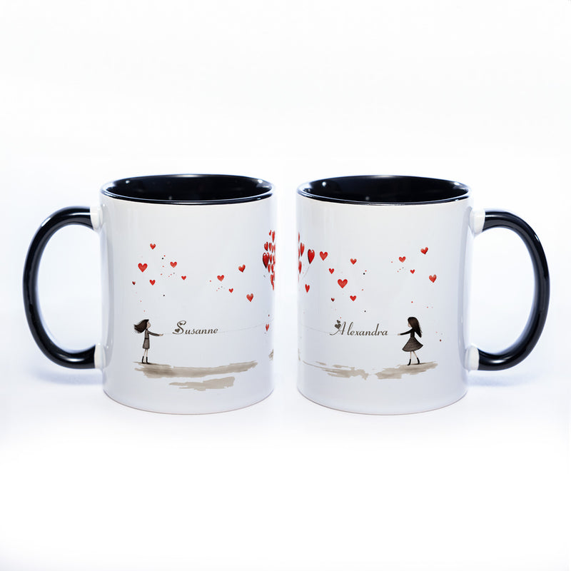 Motiv - Tasse Freundschaft/Liebe und 2 Wunschnamen spülmaschinenfest