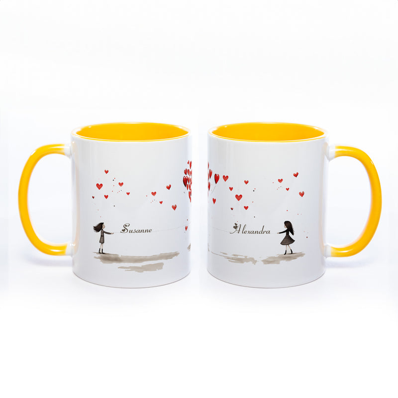 Motiv - Tasse Freundschaft/Liebe und 2 Wunschnamen spülmaschinenfest