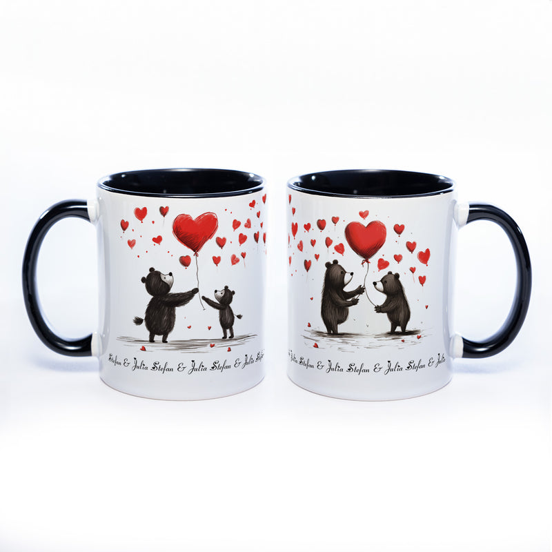 Motiv-Tasse mit süßen Bärchen und 2  Namen spülmaschinenfest