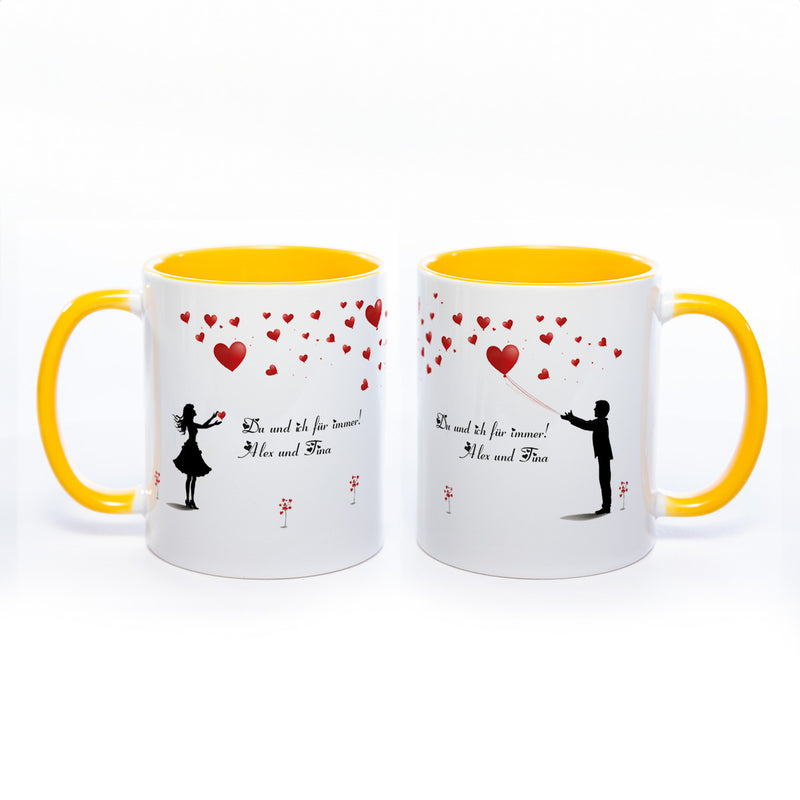 Motiv - Tasse mit Liebespaar und Wunschtext spülmaschinenfest